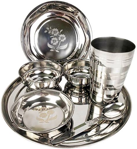 YourBazaar Pack of 7 Steel Stainless steel Dinner set pack of 7 Dinner Set Price in India - Buy ...