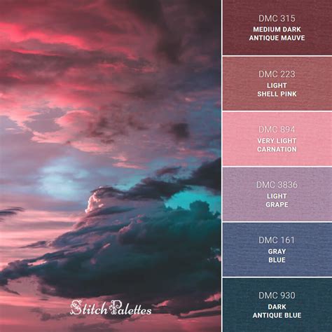 Pink Sunset Sky - Embroidery Color Palette (With Thread Codes)