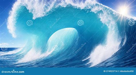 Gigant Ocean Wave on a Sunny Day Stock Illustration - Illustration of ...