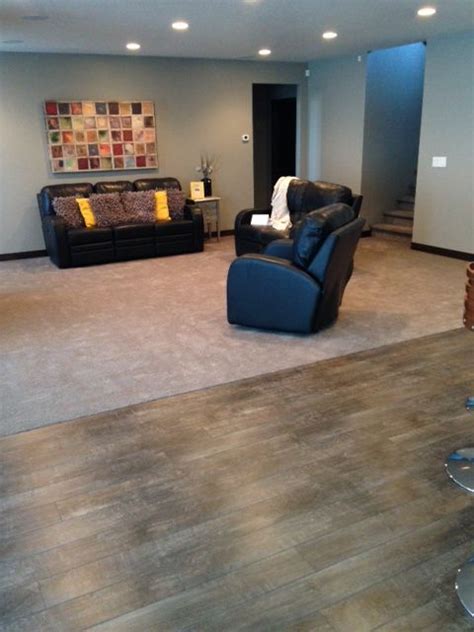 Carpet to Laminate transition | Basement remodeling, Stair remodel, Small basement remodeling