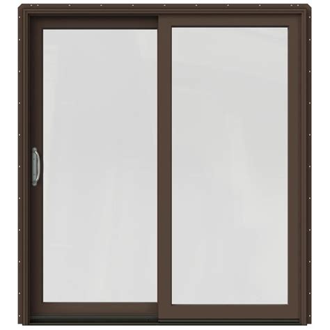 JELD-WEN Clear Glass Clad-Wood Left-Hand Sliding Double Door Sliding Patio Door with Screen ...