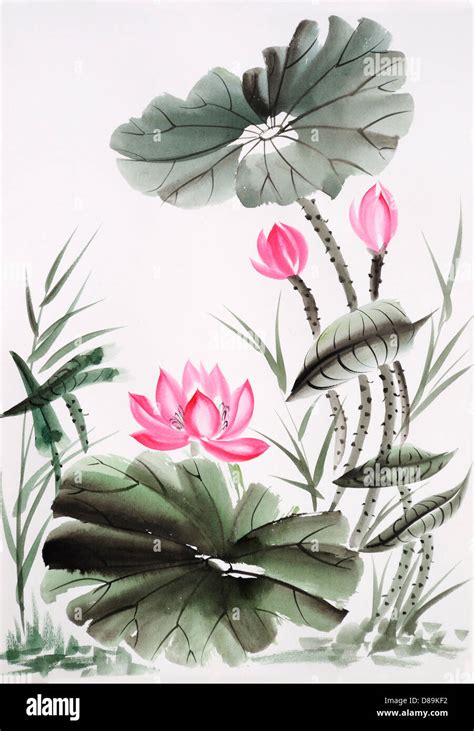 Original art, watercolor painting of lotus, Asian style painting Stock ...