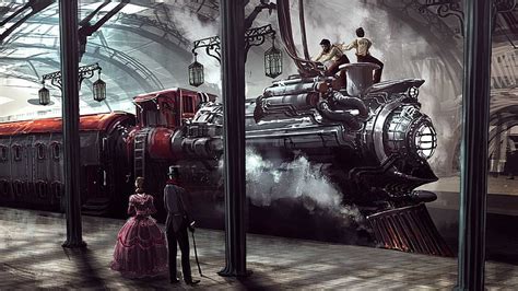 HD wallpaper: Sci Fi, Steampunk, Locomotive, People, Train, Train Station | Wallpaper Flare