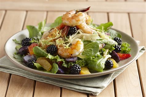 Cedar Grilled Prawns with Blackberry Citrus Salad