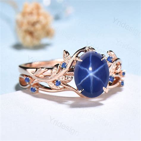 Natural Inspired Leaf Star Sapphire Ring Set Cluster Sapphire Galaxy ...