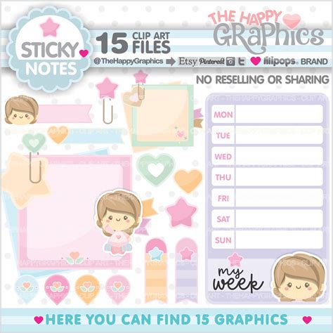 Sticky Note Clipart, Reminder Clipart, Note Paper Clipart, Stationary ...