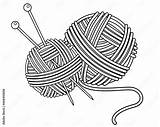 Balls Of yarn For knitting With needles  Vector Linear Illustration sketch template