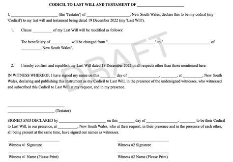 How to write a codicil to a Will (cost, template, example)