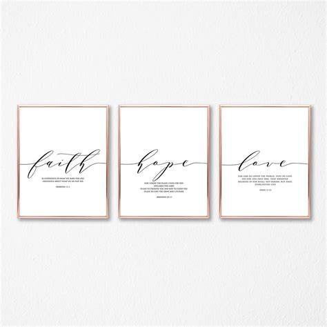 Faith Hope Love, Set of 3 Prints, Bible Verse Wall Art, Minimalist ...