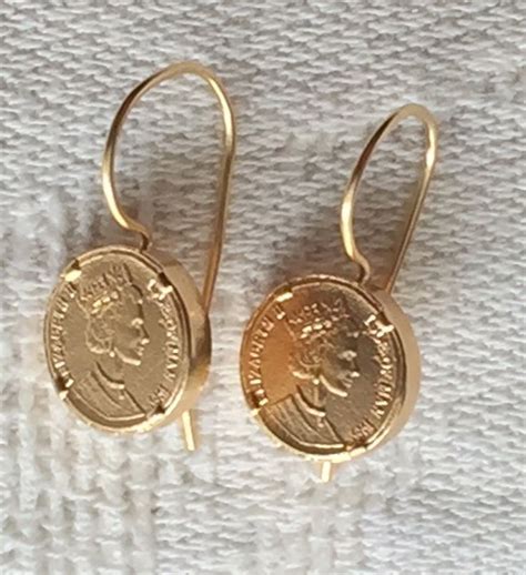 Coin earrings Gold coin earrings Coin Jewelry coin Queen Elizabeth earrings Gold medallion ...