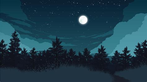forest landscape flat color illustration at night time | Desktop wallpaper art, Landscape ...