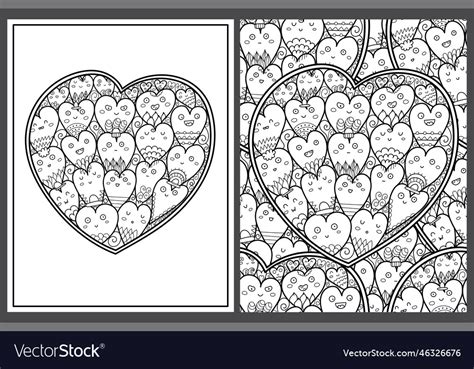 Doodle heart coloring pages set with cute Vector Image