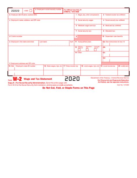 W2 Form - 2019 - 2020 | Download Sample in PDF