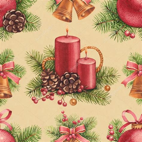 Modello di Natale vintage. Illustrazioni ad acquerello di Natale - Foto ...