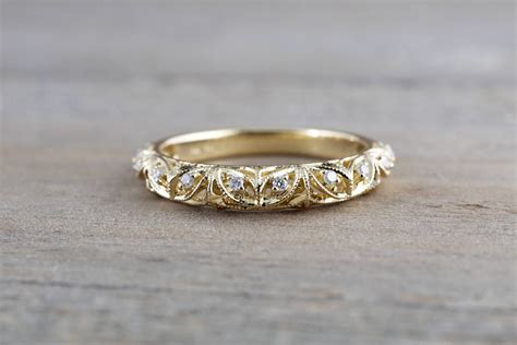 14kt Yellow Gold Diamond Milgrain Etching Vintage Wedding Engagement ...