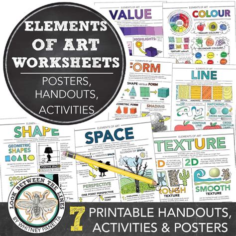 7 Elements of Art Worksheets, Activities, and Printable Posters - Look between the lines