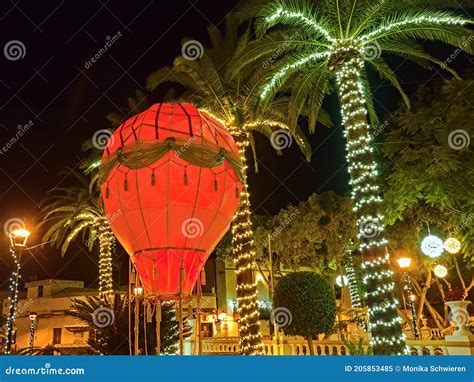 Christmas Lights in a Small Town on the Canary Island of Tenerife Stock ...