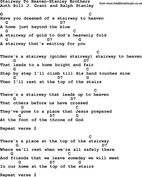 Country, Southern and Bluegrass Gospel Song Stairway To Heaven-Stanley Brothers Lyrics with chords