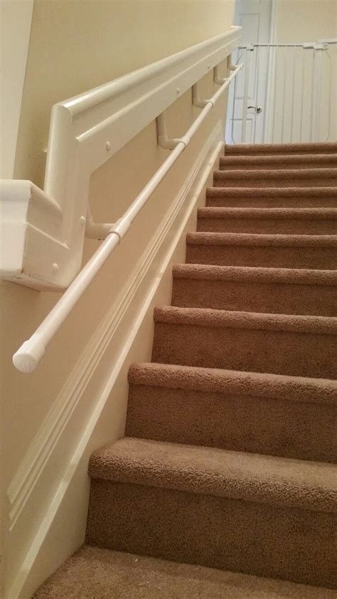 DIY toddler handrail for stairway - pvc pipes secured to wall and existing handrail my two year ...