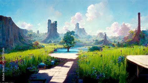 fantasy landscape, metaverse, virtual space, virtual reality, digital illustration, fortnite ...