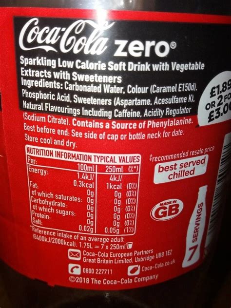 42 coke zero nutrition label