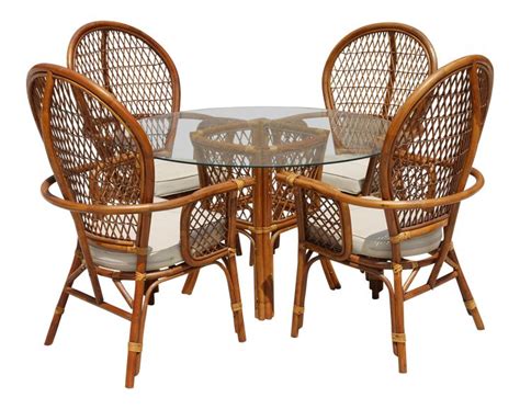 Rattan Dining Table With Glass Top and 4 Chairs - Set of 5 on Chairish.com | Outdoor tables and ...