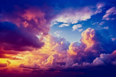 Gloomy Dramatic Clouds at Sunset. Beautiful Ultramarine Clouds at Sunset Stock Illustration ...