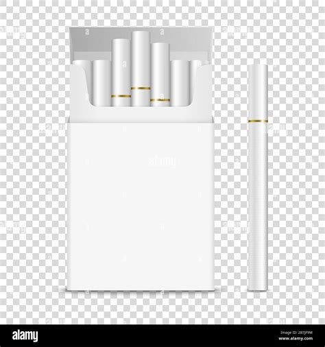 Vector Realistic Opened Clear Blank Cigarette Pack Box and Cigarette Set Closeup Isolated on ...