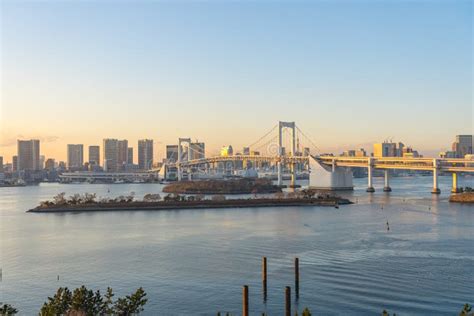 Tokyo Bay at Sunset with View of Rainbow Bridge in Tokyo City, Japan ...