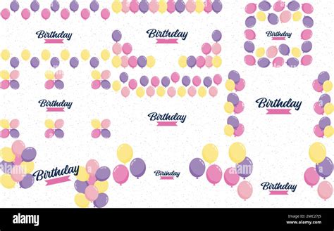 Happy Birthday in a playful. hand-drawn font with a background of balloons and confetti Stock ...