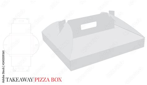 Pizza Box with Handle, Vector with die cut / laser cut layers. Cardboard Self Lock Delivery Box ...