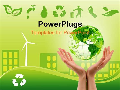 PowerPoint Template: Green environmentally conscious city view with clam energy source and ...