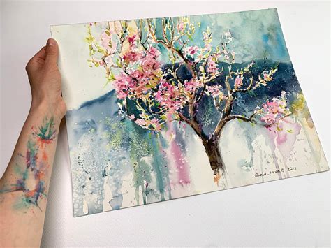 Peach-tree Painting Original Watercolor Artwork Spring | Etsy