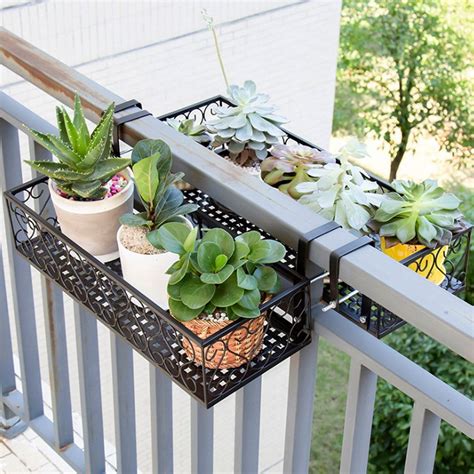 Tebru Iron Balcony Hanging Flower Rack Pot Stand Plant Storage Railing Shelf Decoration,Balcony ...