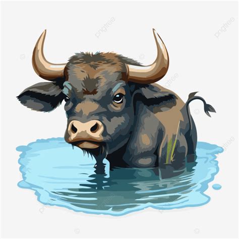 Water Buffalo Vector, Sticker Clipart Animated Water Buffalo Cartoon ...