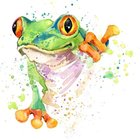 Funny Frog T-shirt Graphics. Frog Illustration with Splash Watercolor Textured Background ...