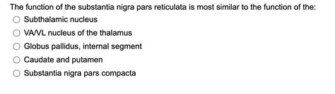 Solved The function of the substantia nigra pars reticulata | Chegg.com