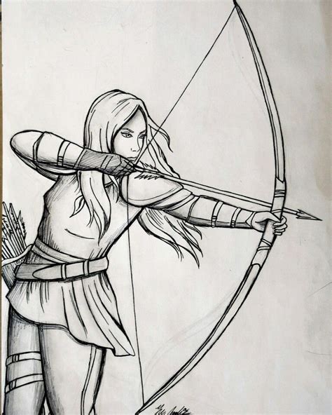 Female archer - sketch by Jodie Yu Arrow Drawing, Hand Art Drawing, Archery Tattoo, Elf Tattoo ...