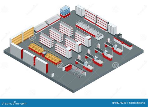 Supermarket Interior, Grocery Shop And Different Types Of Food, Dishes ...