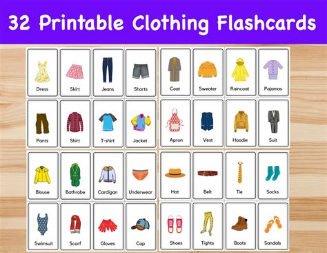 32 Clothing Flashcards / Image Cards for Kids, Preschoolers ...