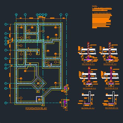 Stone Masonry Foundation Layout Plan Autocad Drawing Dwg