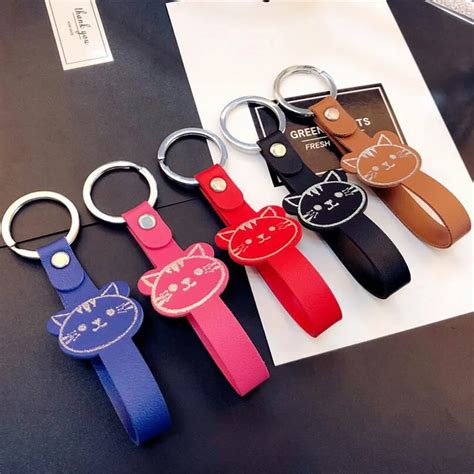 Aliexpress.com : Buy Funny Cat Leather Bag Keyrings Key Chains For Car Chaveiro Innovative ...