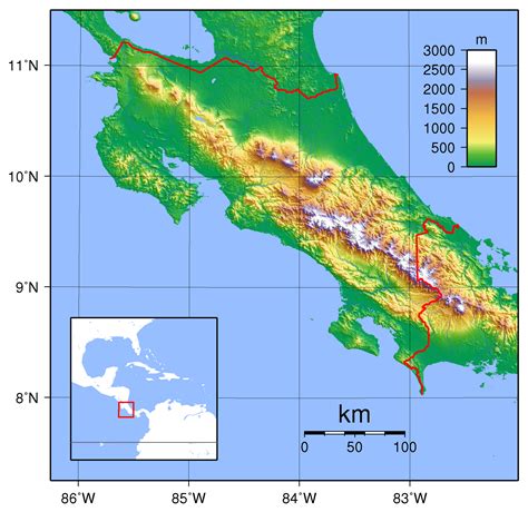 Large topographical map of Costa Rica. Costa Rica large topographical ...