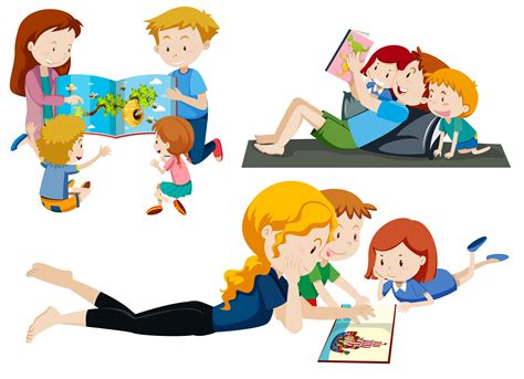 Set of parents reading to children 299764 Vector Art at Vecteezy