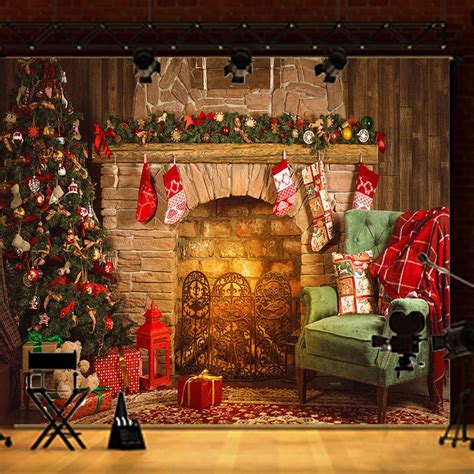 7x5ft christmas tree fireplace chair gift photography backdrop studio ...