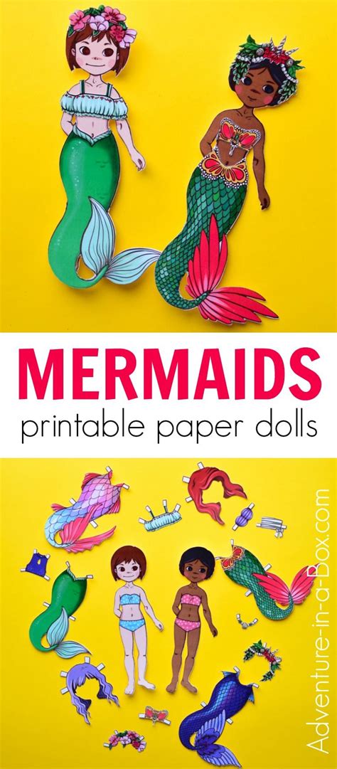 Mermaid Paper Dolls with Printable Templates | Adventure in a Box | Paper dolls printable, Paper ...