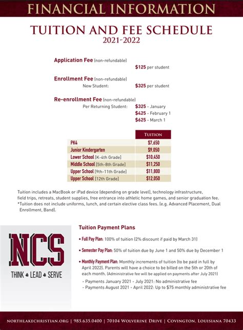 Tuition and Financial Assistance - NORTHLAKE CHRISTIAN SCHOOL