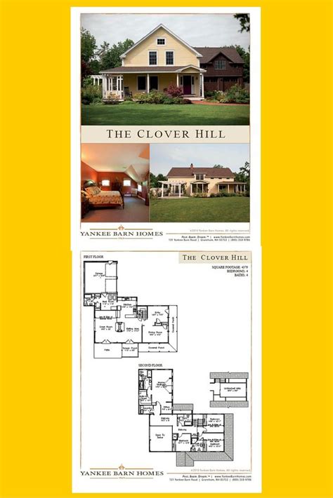 the clover hill floor plan is shown in two different colors and sizes, including yellow