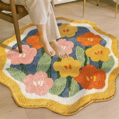 Feblilac Red Yellow Pink Flower Garden Bedroom Area Mat, Multiple Sized ...