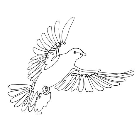 Dove in Flight Minimalist Bird Line Art, Modern One Line Drawing ...